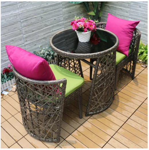 2 Seater Shaggy Round  Compact Rattan Bistro Furniture Set