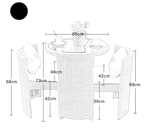 2 Seater Shaggy Round  Compact Rattan Bistro Furniture Set