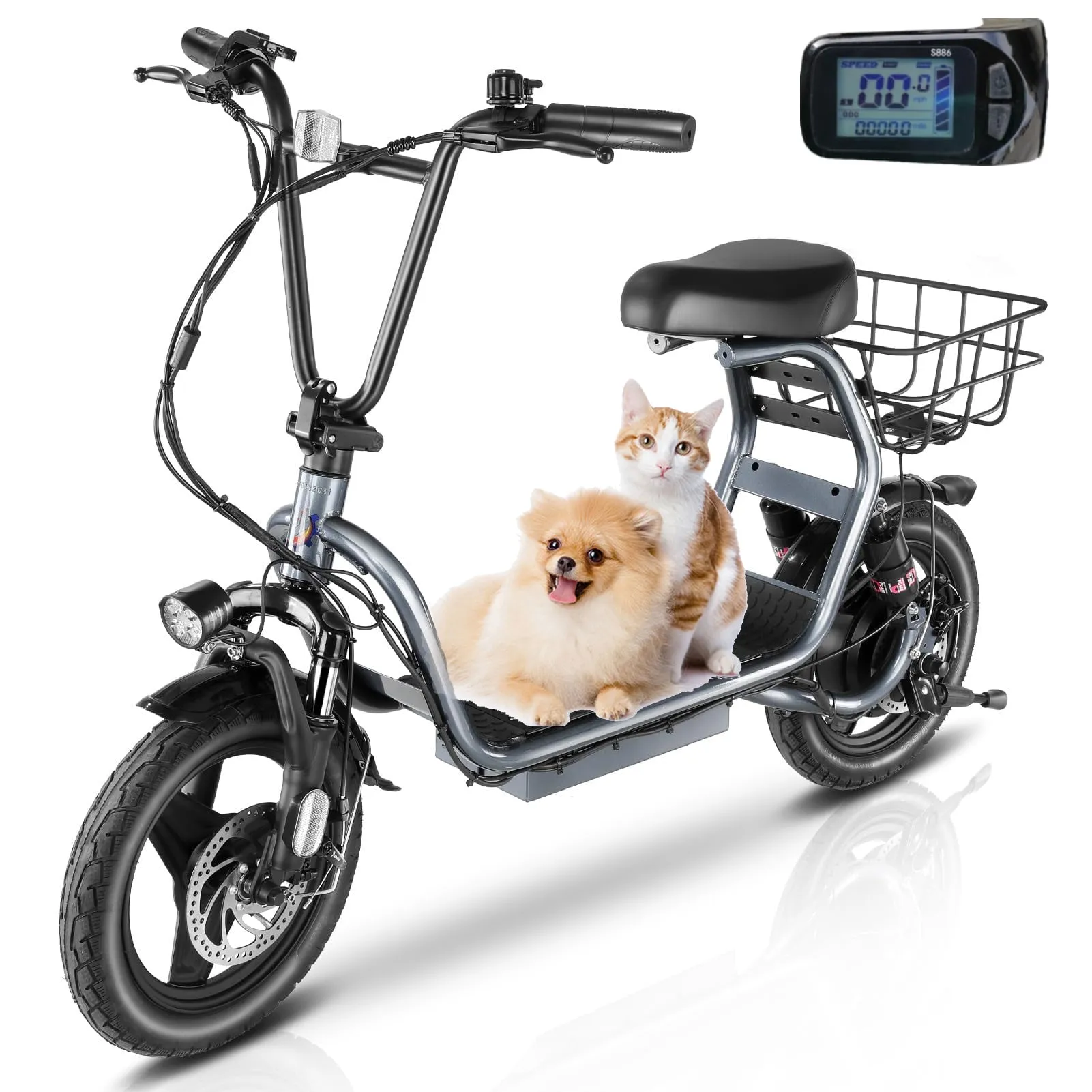 500W Adults Electric Scooter with Removable Seat, 14" Tires, 20 MPH Max, 25 Miles Range Folding Electric Scooter 300lbs Weight Limit Gray