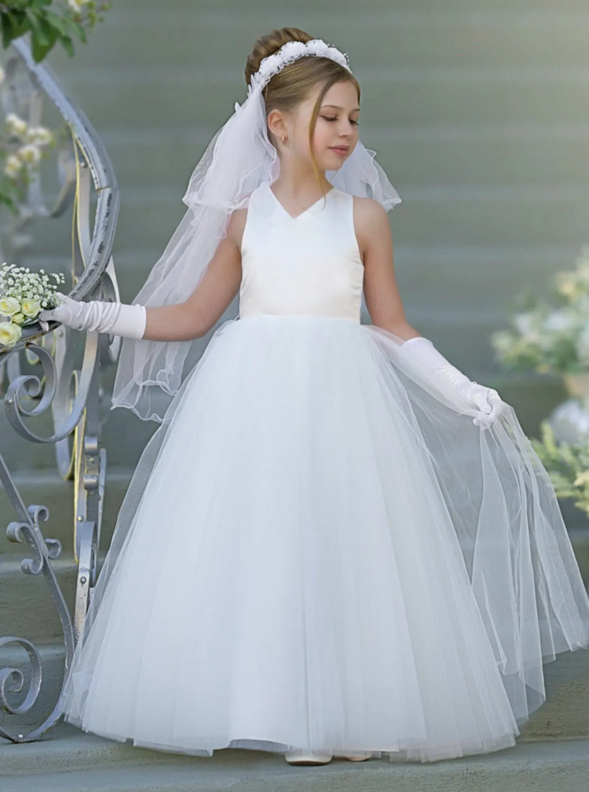 A Dreamy Fairytale Cross Back Tulle Communion Gown