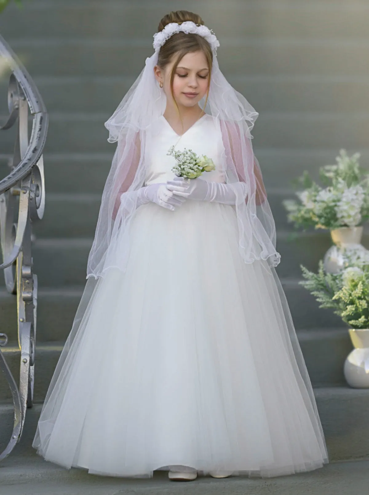 A Dreamy Fairytale Cross Back Tulle Communion Gown