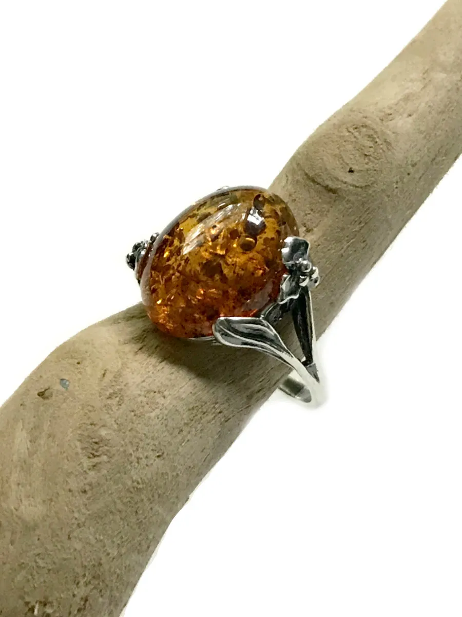 Amber Flower Ring