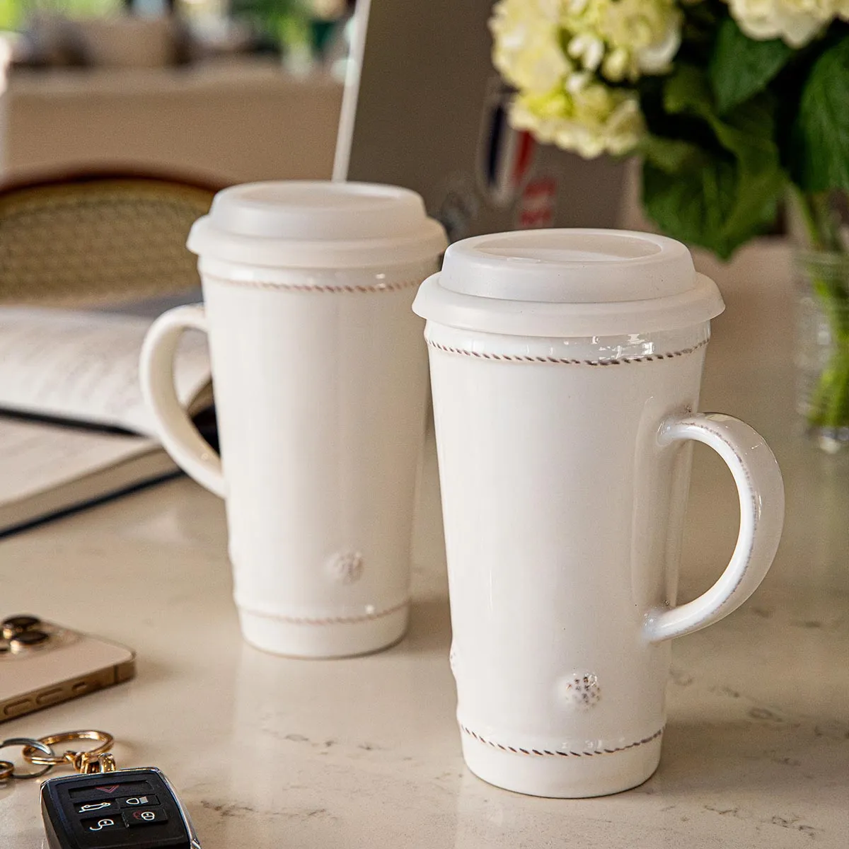 Berry & Thread Travel Mug with Silicone Lid - Whitewash