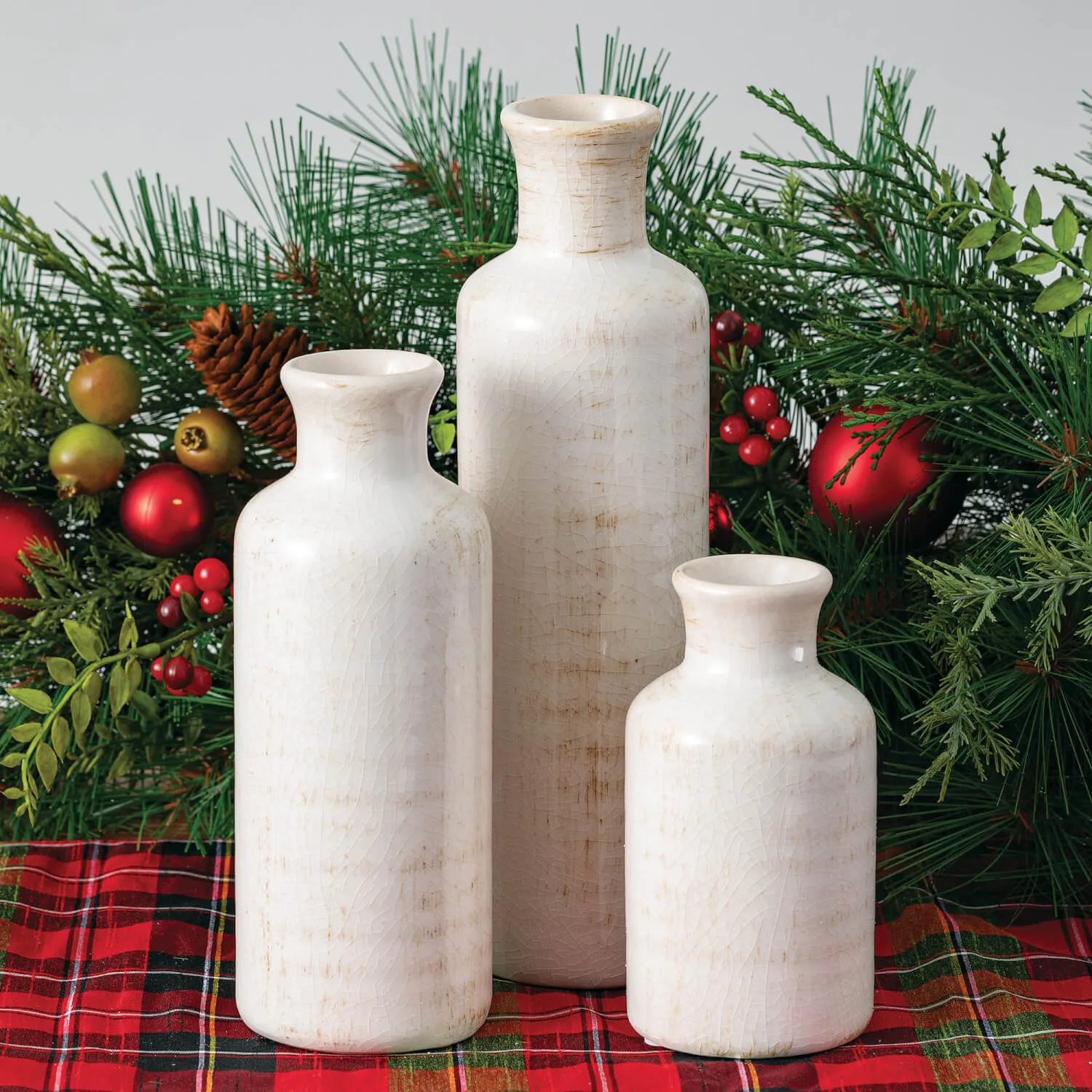 Bottle Vases - White Wash, Set of 3