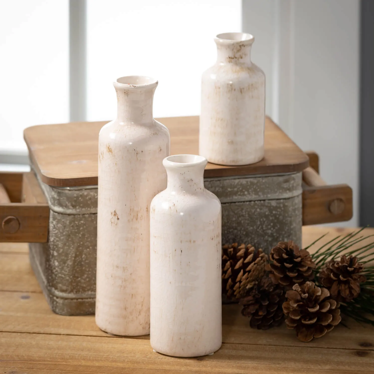 Bottle Vases - White Wash, Set of 3