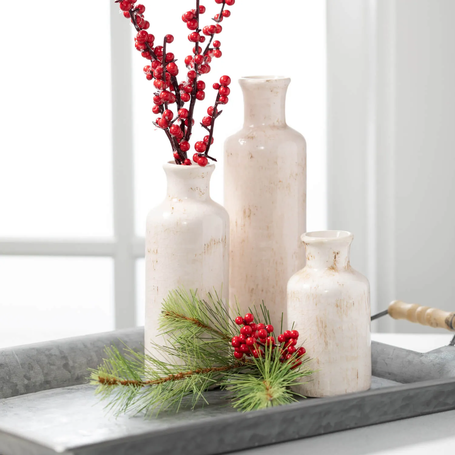 Bottle Vases - White Wash, Set of 3