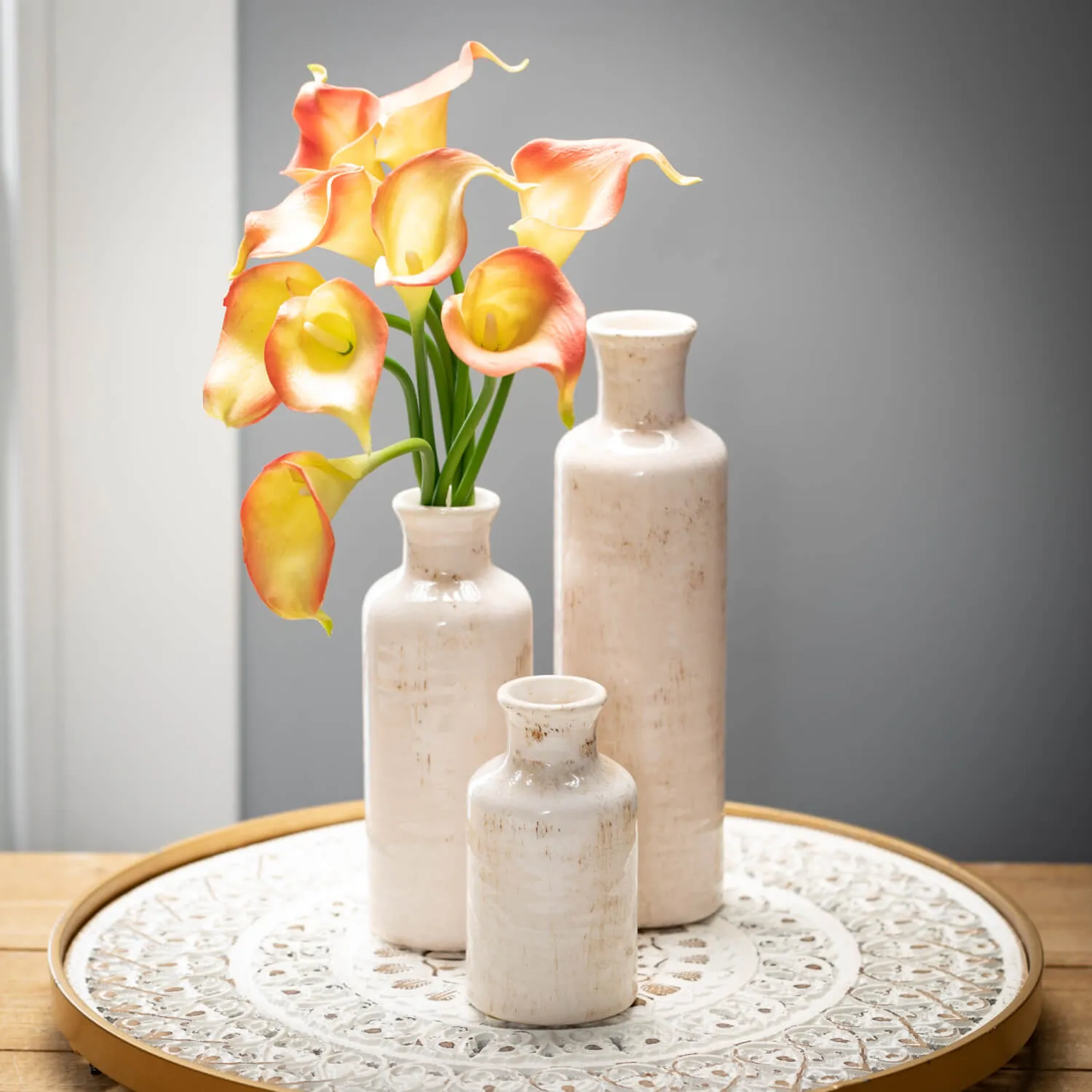 Bottle Vases - White Wash, Set of 3