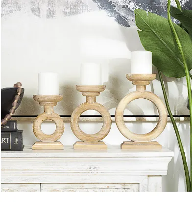 BROWN WOOD CIRCULAR RING CANDLE HOLDER