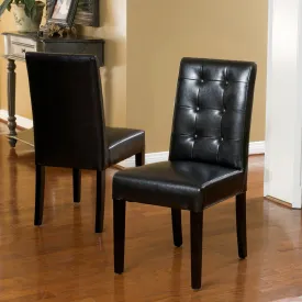 Button Tufted Black Bonded Leather Dining Chairs (Set of 2) - NH496732