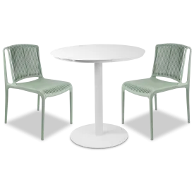 Cafe Collection Round 3pc Dining Suite in Arctic White with UV Plastic Chairs (PP)