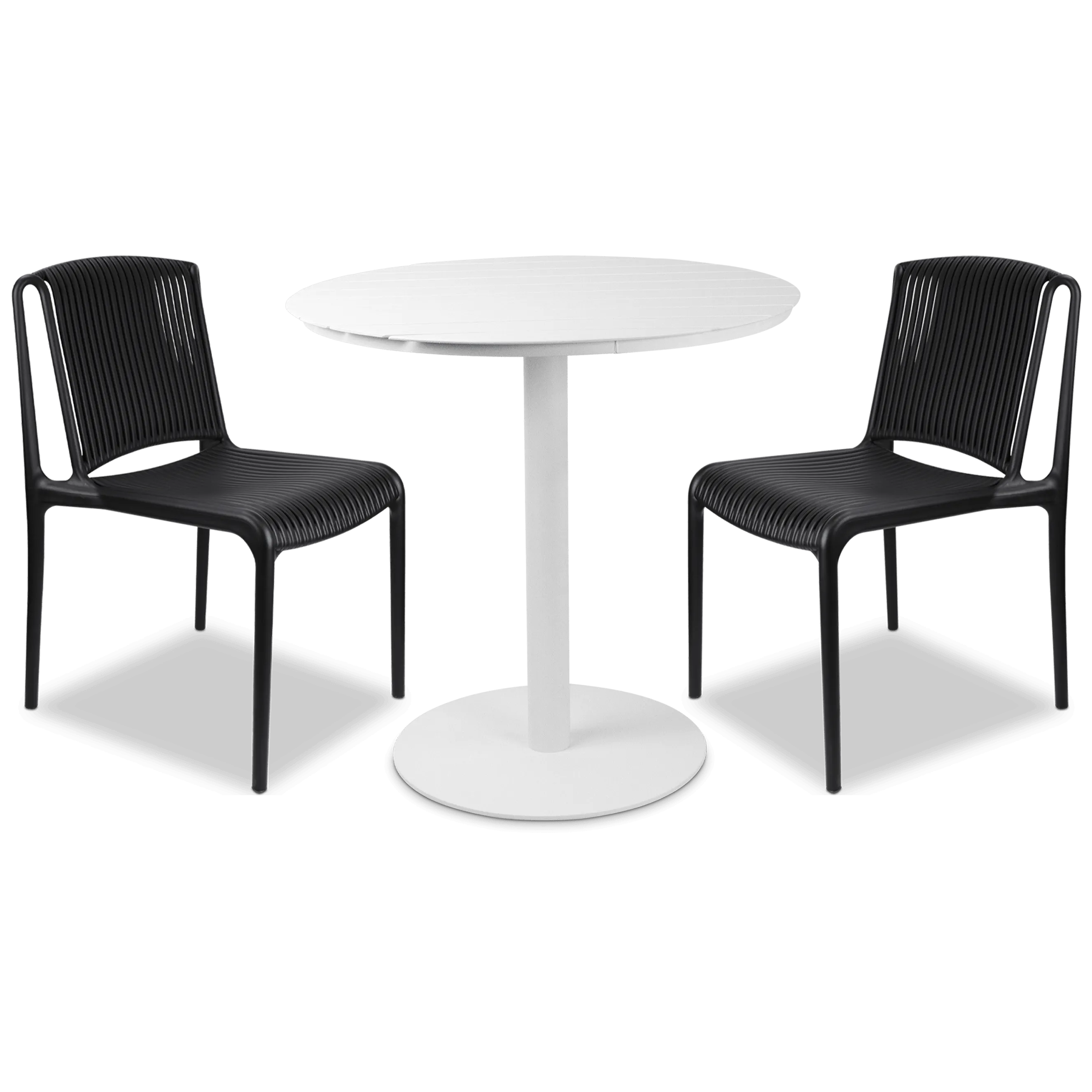 Cafe Collection Round 3pc Dining Suite in Arctic White with UV Plastic Chairs (PP)