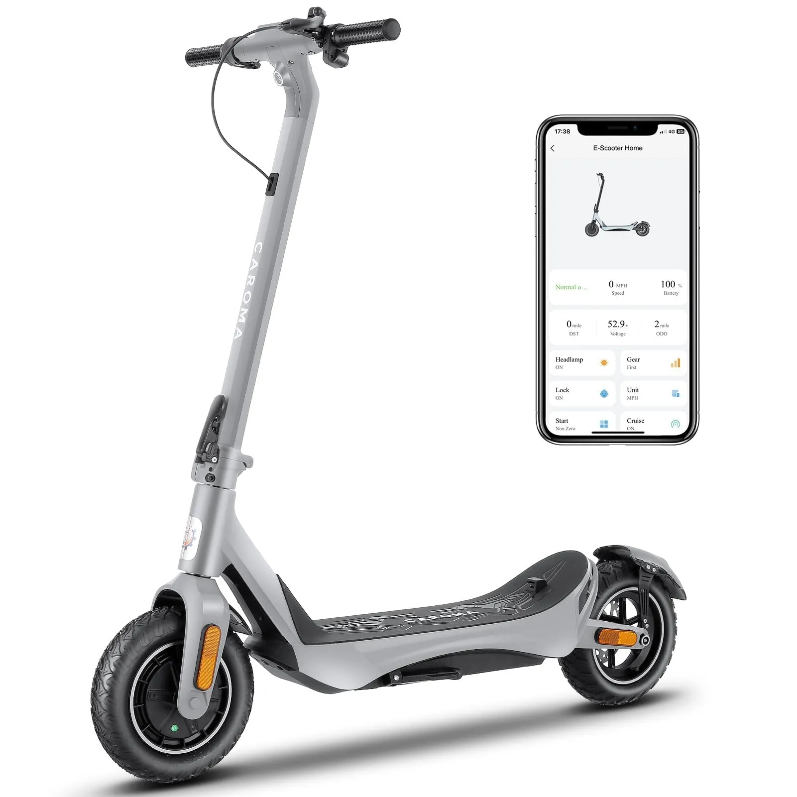 Caroma Electric Scooter for Adults, 800W Peak Motor, Max 25mph, 30 Miles Range, 10" Self-Healing Pneumatic Tires, Dual Braking System and App Control