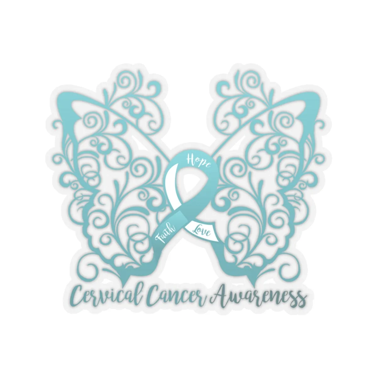 Cervical Cancer Awareness Filigree Butterfly Sticker (3 x 3)