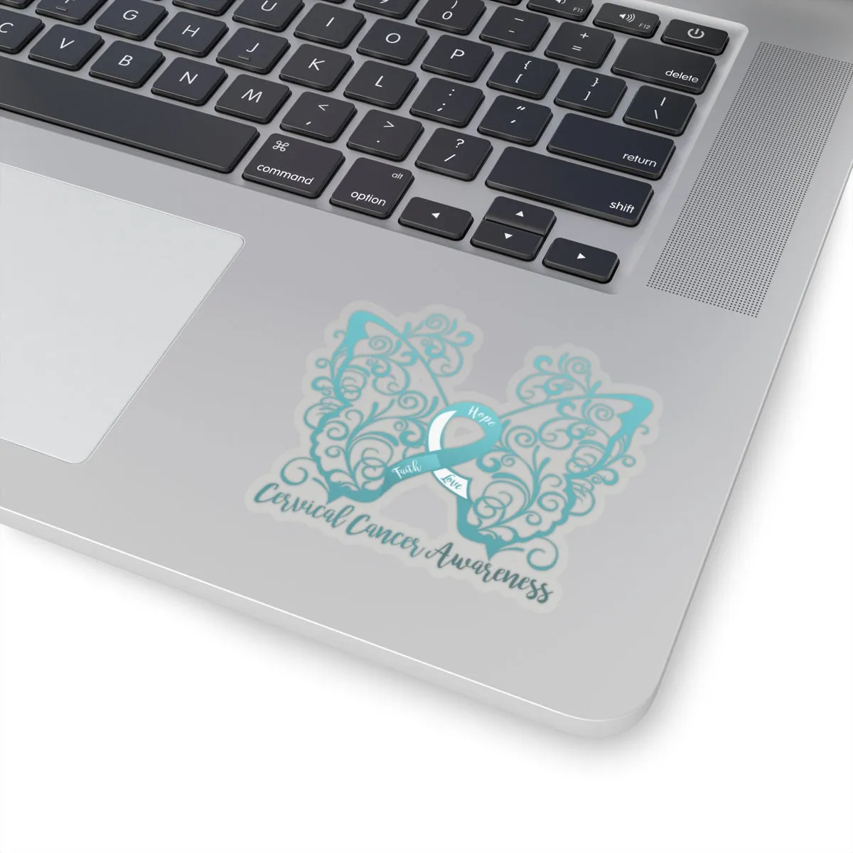 Cervical Cancer Awareness Filigree Butterfly Sticker (3 x 3)