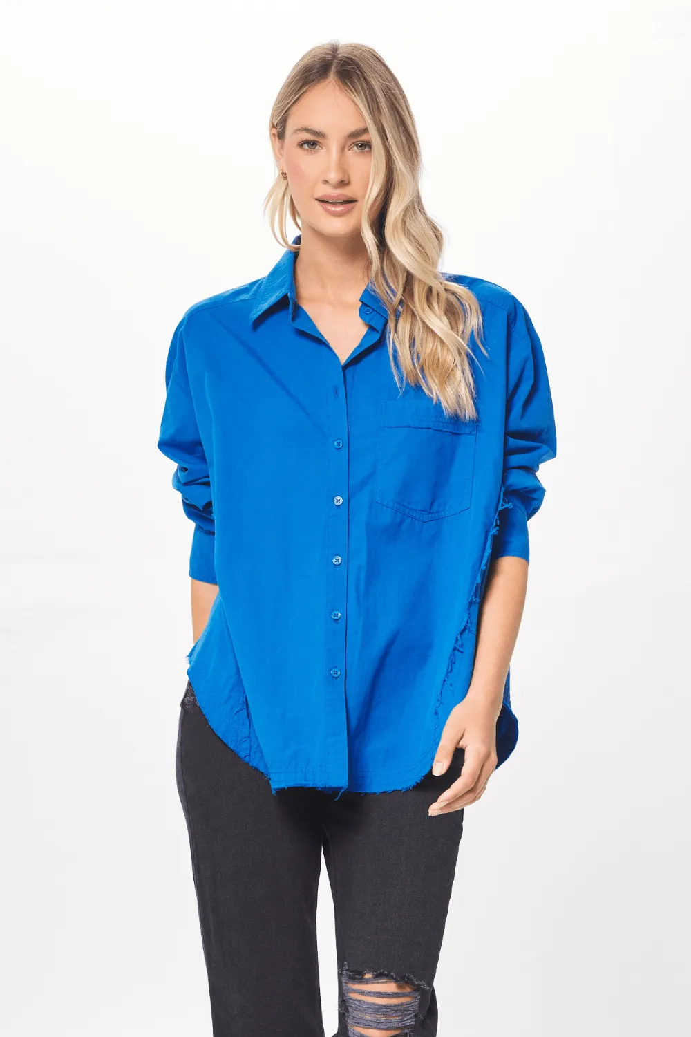 Cobalt Blue Poplin Button Up Shirting