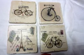 French Bicycles Marble coasters, set of 4 stone coasters