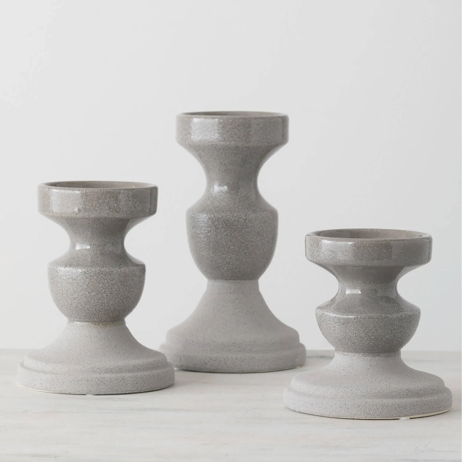 Gray Rustic Two-Toned Ceramic Candle Holder Set