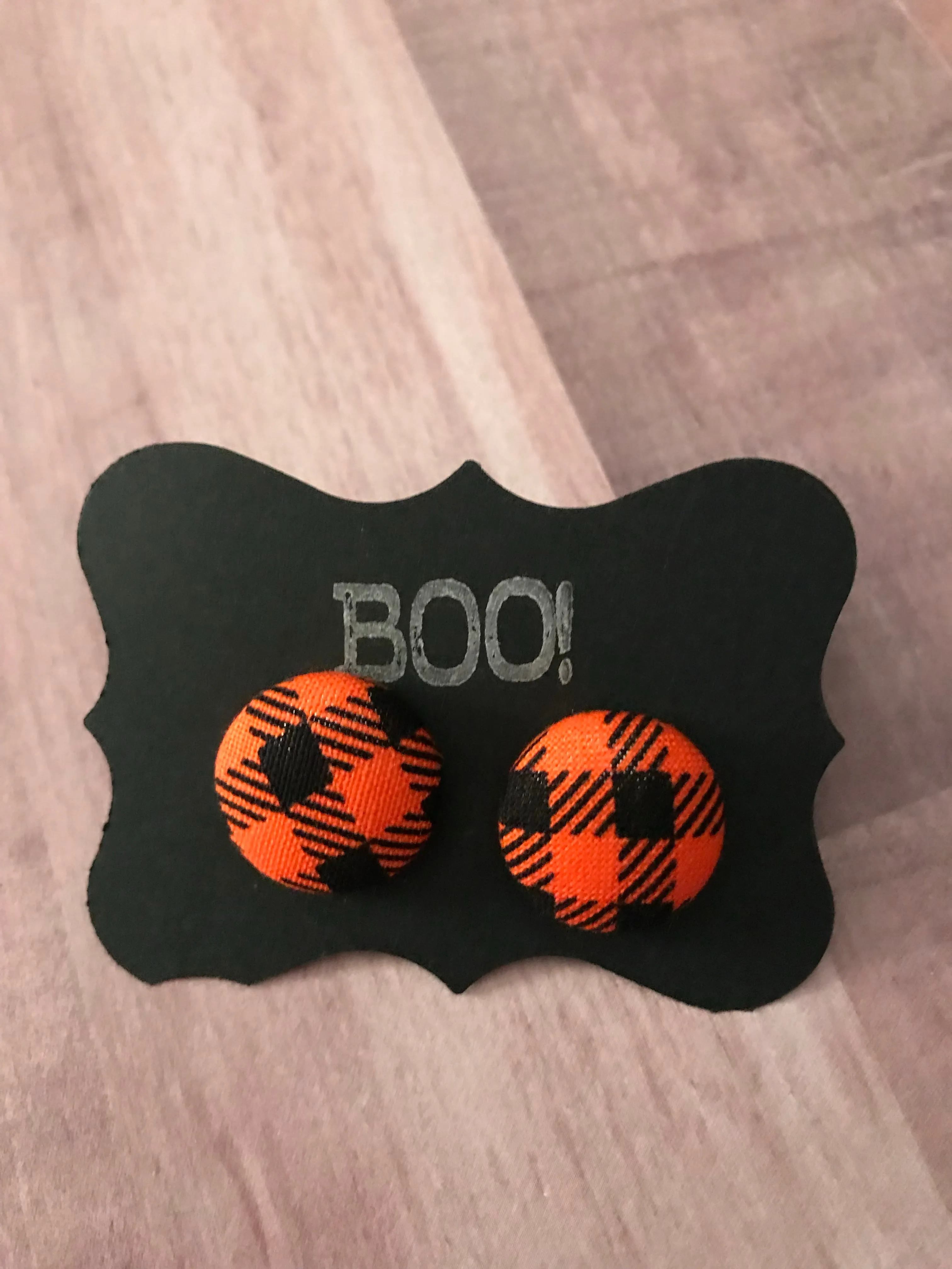 Halloween Fabric Cover Button Stud Earrings