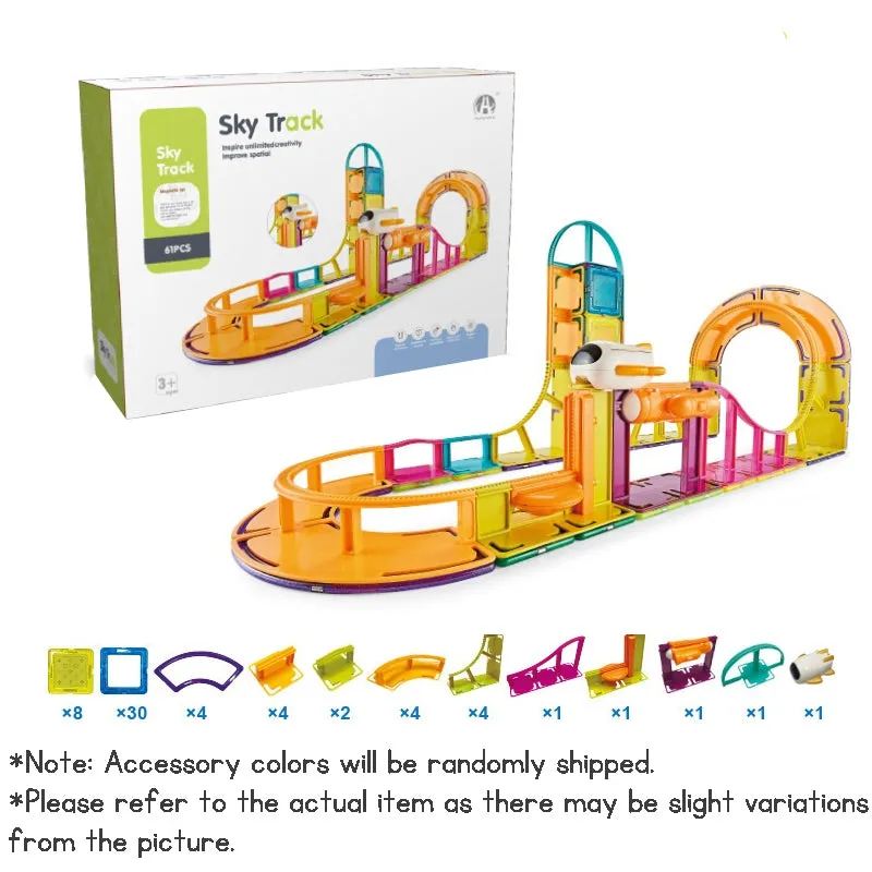 Kid's Magnetic Tiles Track Toy Electric Spaceship Free Assembly Building Blocks Set Kid's Birthday Gift