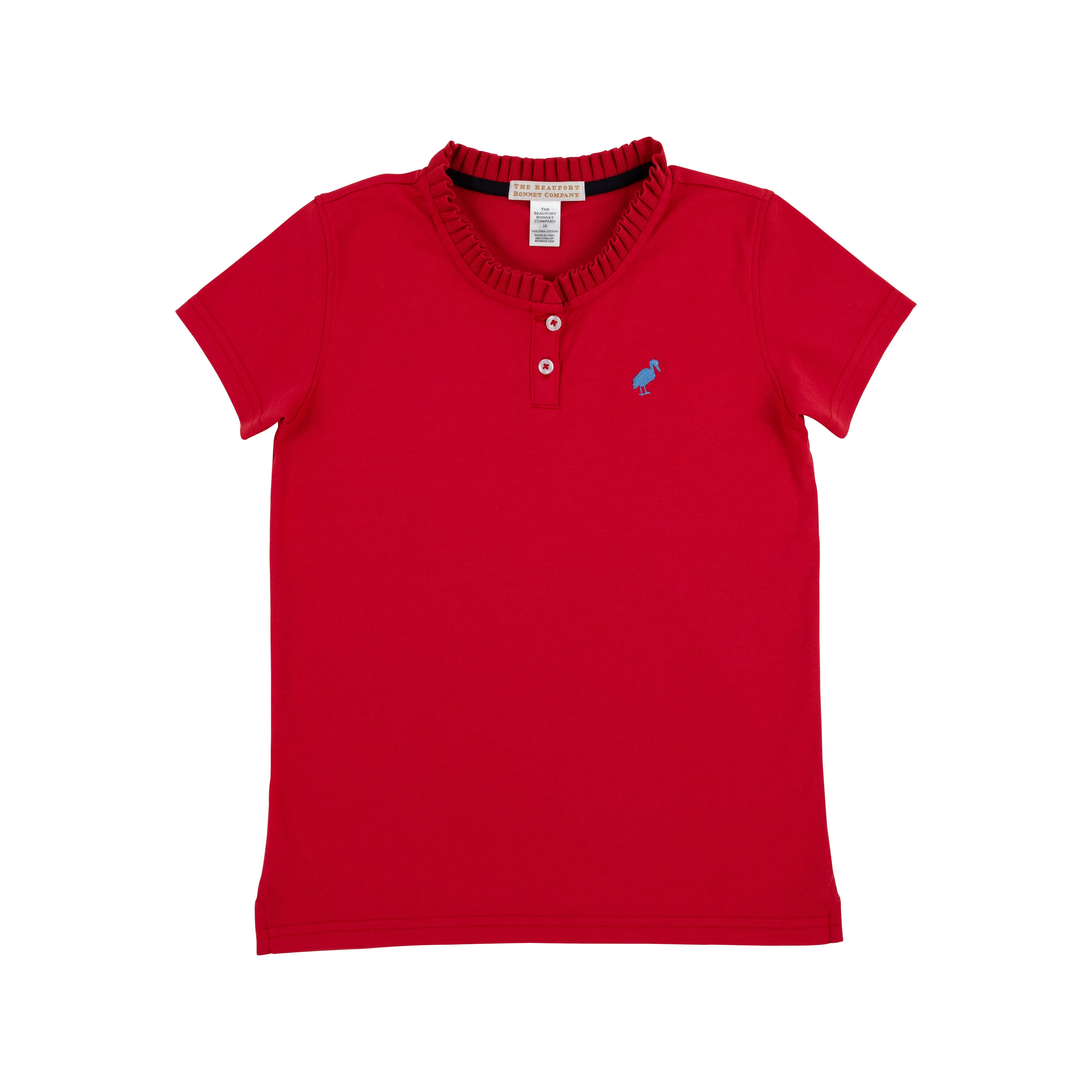 Little Miss Prim & Proper Polo & Onesie - Richmond Red with Barbados Blue Stork