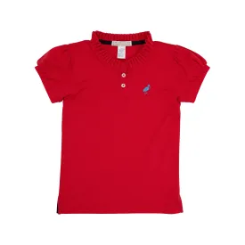 Little Miss Prim & Proper Polo & Onesie - Richmond Red with Barbados Blue Stork