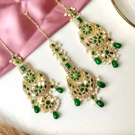 Muneera Earrings and Teeka Set (Green)