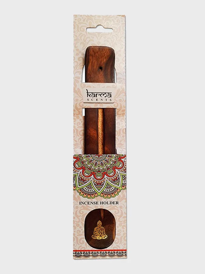 Namaste Karma Scents Brass Inlay Mango Wood Incense Ash Catcher Holder - Buddha