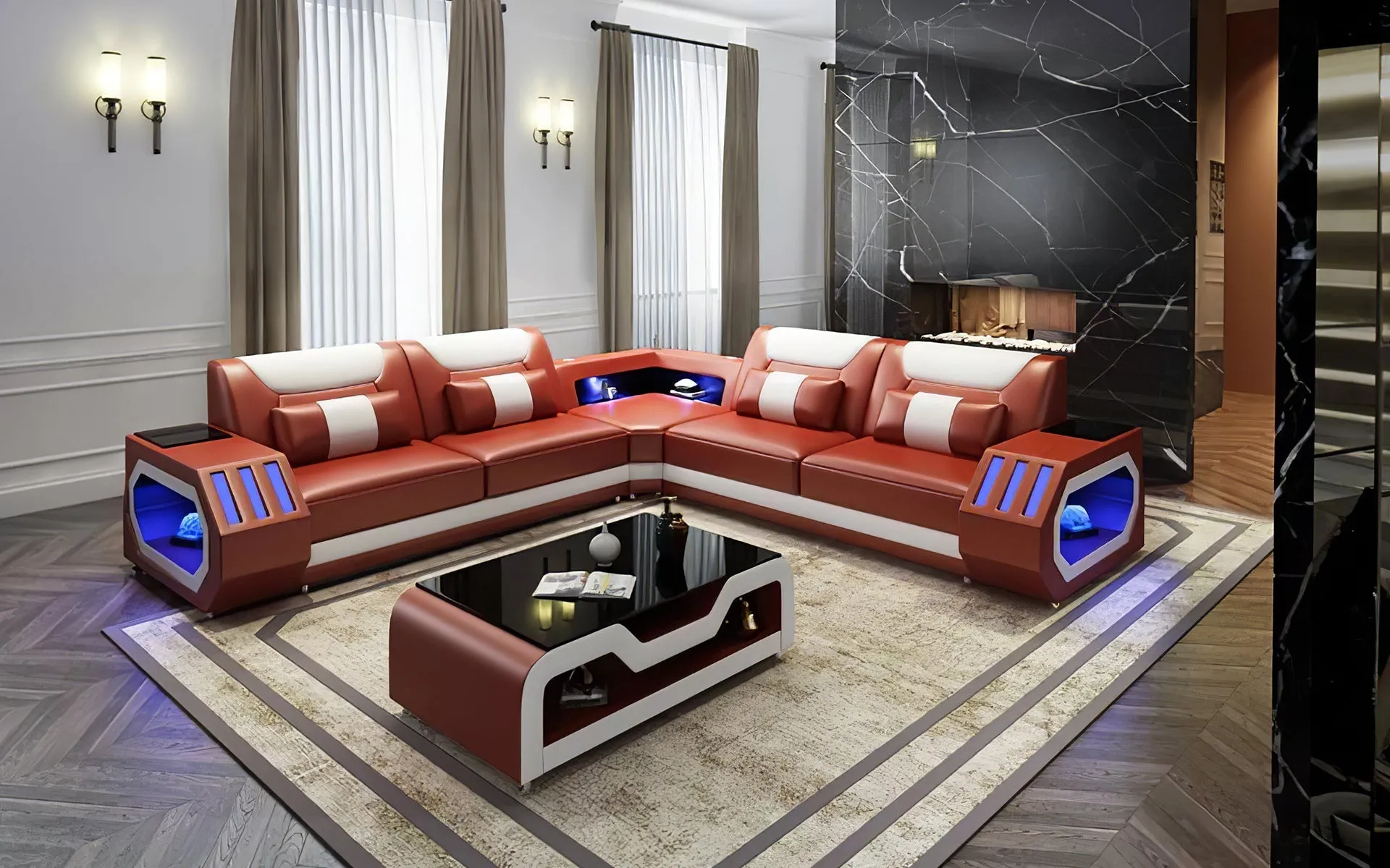 Omont Leather Corner Sectional with LED Light