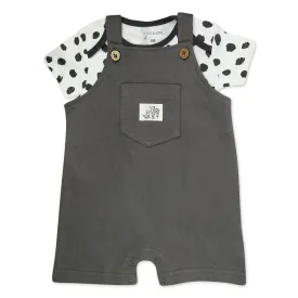 Organic Cotton 2-Piece Shortall Set in Puppy Dot Print