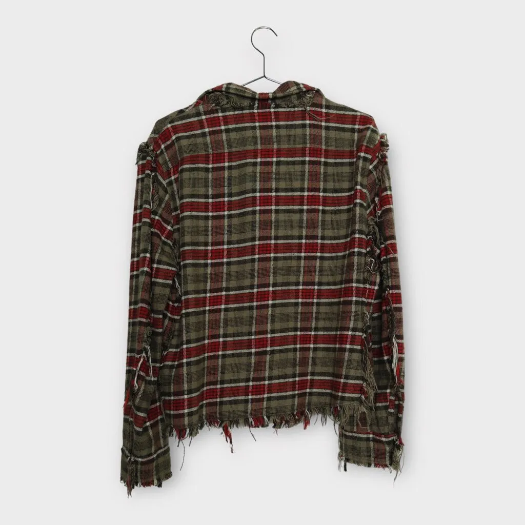 R13 Green & Red Plaid Raw Hem Shirt