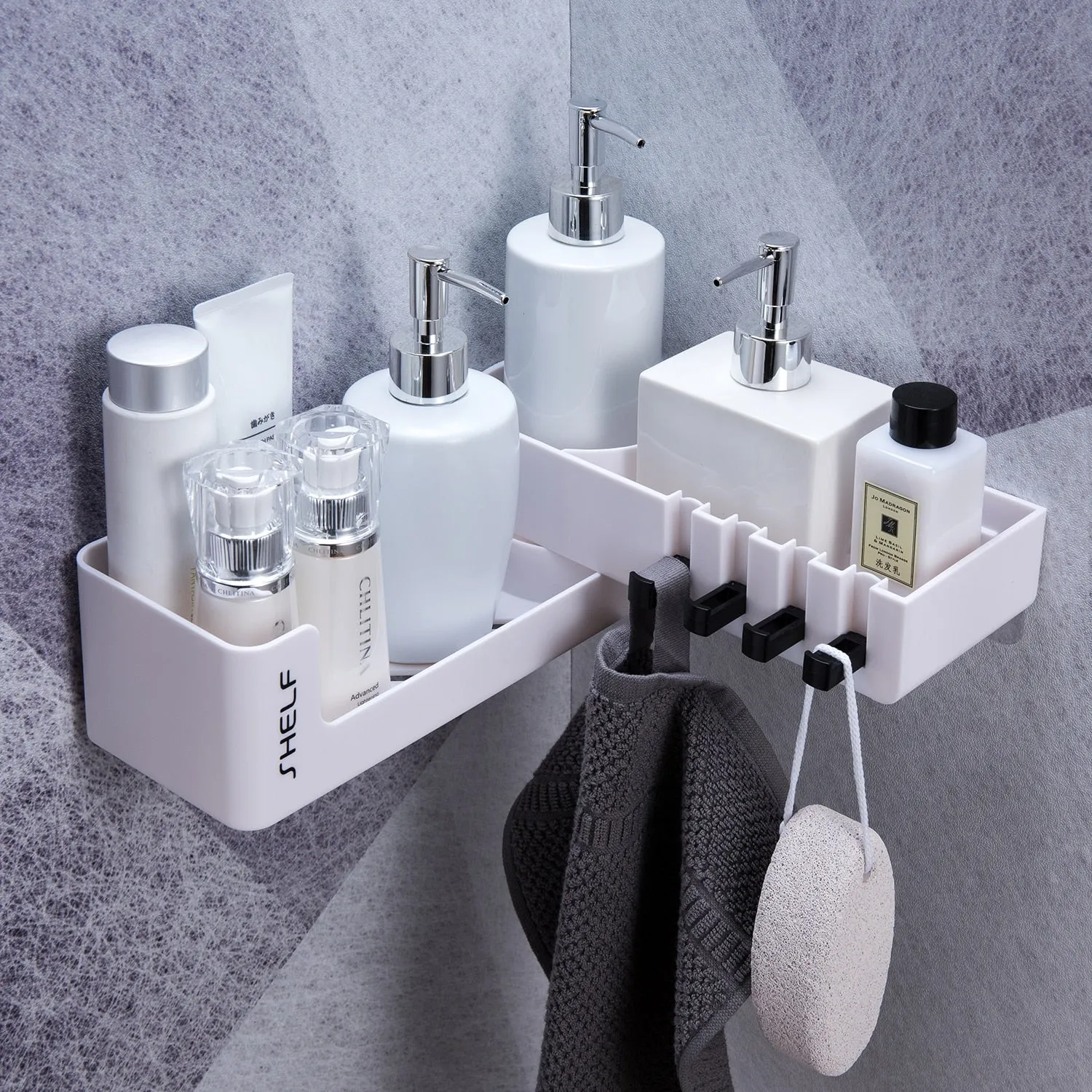 Rotatable Bathroom Organizer With 4 Hook Wall Mounted For Kitchen Storage Organization Shelf Corner Shower Shampoo Holder