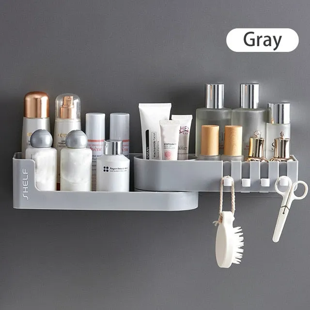 Rotatable Bathroom Organizer With 4 Hook Wall Mounted For Kitchen Storage Organization Shelf Corner Shower Shampoo Holder