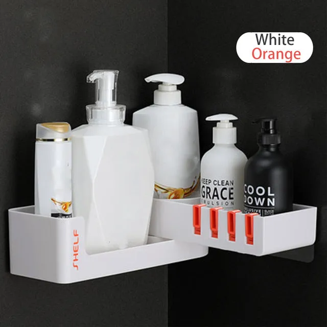 Rotatable Bathroom Organizer With 4 Hook Wall Mounted For Kitchen Storage Organization Shelf Corner Shower Shampoo Holder