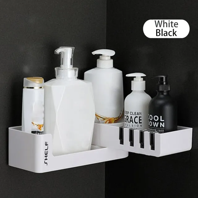 Rotatable Bathroom Organizer With 4 Hook Wall Mounted For Kitchen Storage Organization Shelf Corner Shower Shampoo Holder